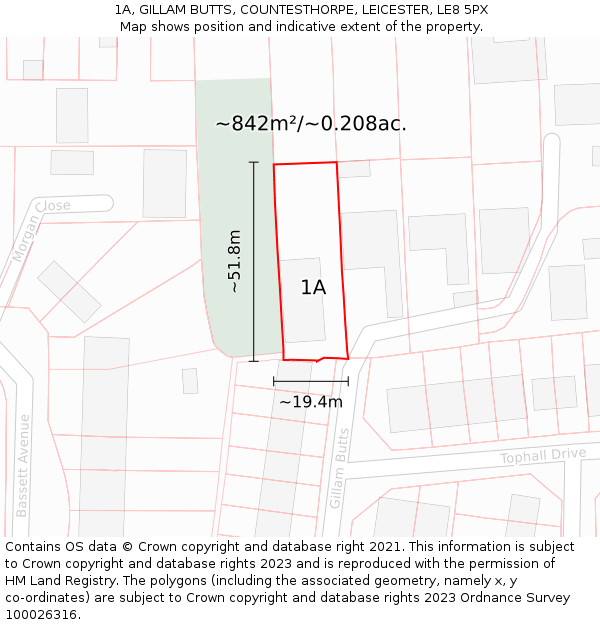 1A, GILLAM BUTTS, COUNTESTHORPE, LEICESTER, LE8 5PX: Plot and title map