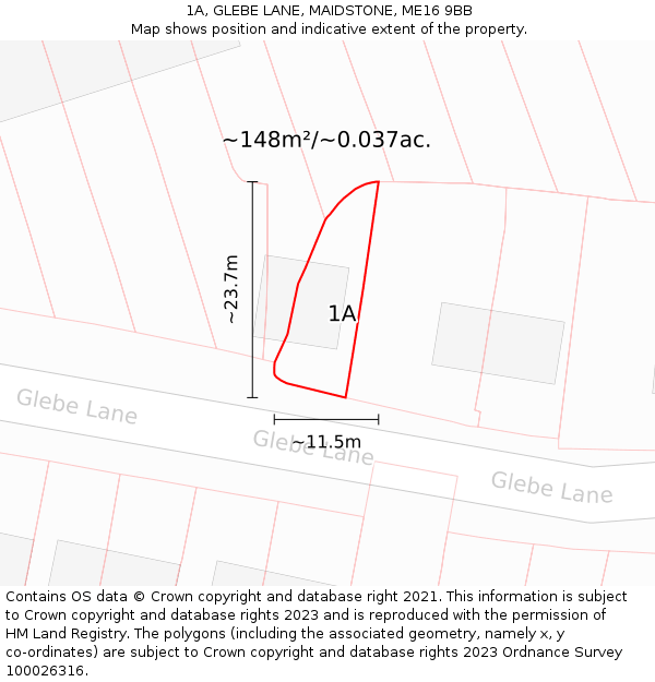 1A, GLEBE LANE, MAIDSTONE, ME16 9BB: Plot and title map
