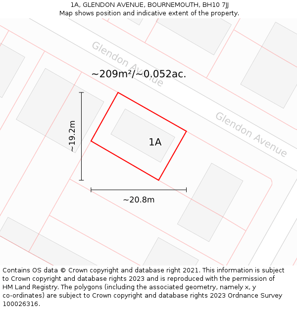 1A, GLENDON AVENUE, BOURNEMOUTH, BH10 7JJ: Plot and title map