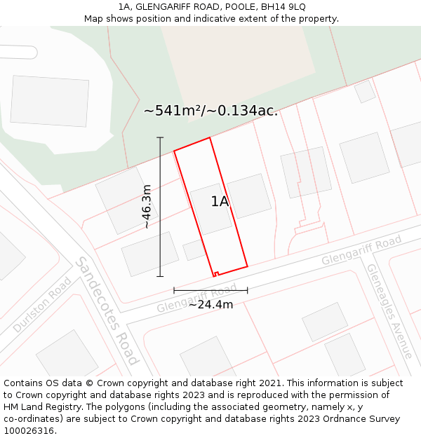 1A, GLENGARIFF ROAD, POOLE, BH14 9LQ: Plot and title map