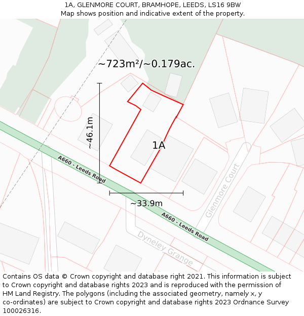 1A, GLENMORE COURT, BRAMHOPE, LEEDS, LS16 9BW: Plot and title map