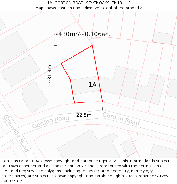 1A, GORDON ROAD, SEVENOAKS, TN13 1HE: Plot and title map
