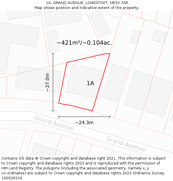 1A, GRAND AVENUE, LOWESTOFT, NR33 7AR: Plot and title map
