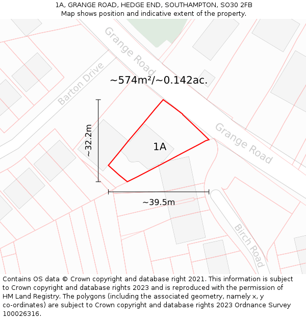 1A, GRANGE ROAD, HEDGE END, SOUTHAMPTON, SO30 2FB: Plot and title map