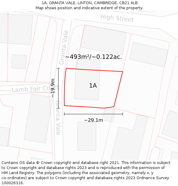 1A, GRANTA VALE, LINTON, CAMBRIDGE, CB21 4LB: Plot and title map