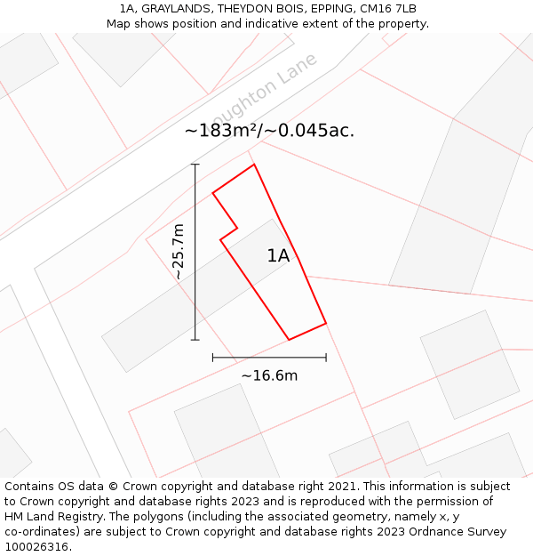 1A, GRAYLANDS, THEYDON BOIS, EPPING, CM16 7LB: Plot and title map