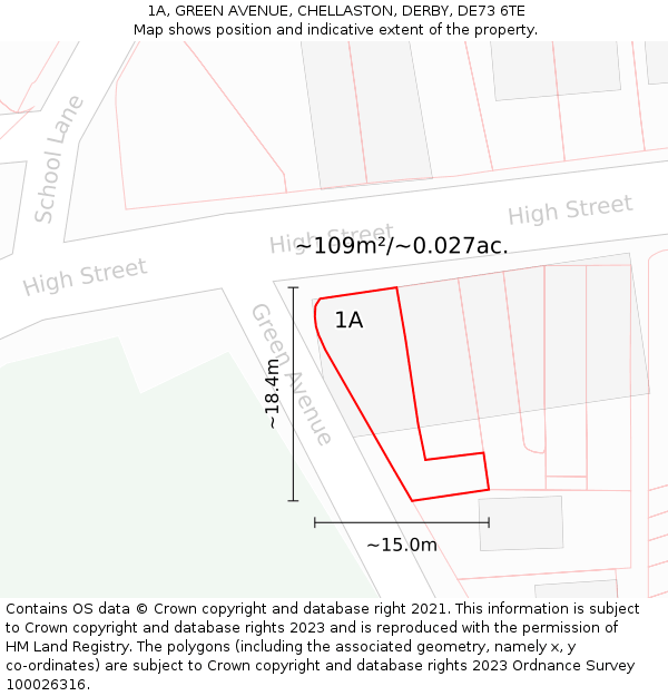 1A, GREEN AVENUE, CHELLASTON, DERBY, DE73 6TE: Plot and title map