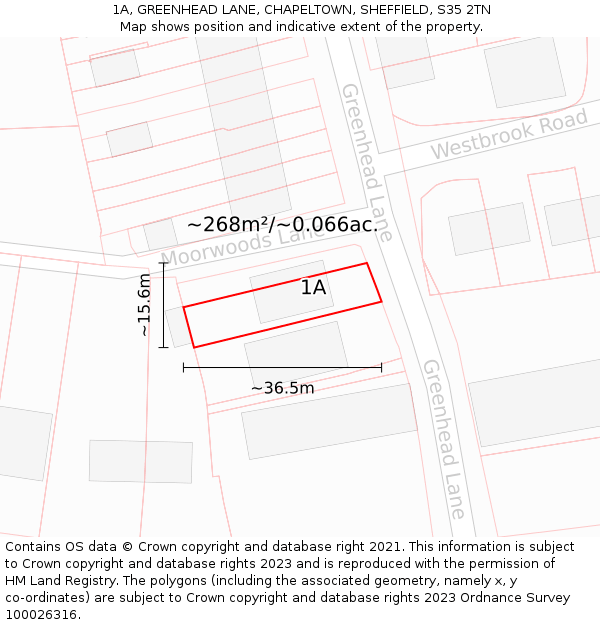 1A, GREENHEAD LANE, CHAPELTOWN, SHEFFIELD, S35 2TN: Plot and title map