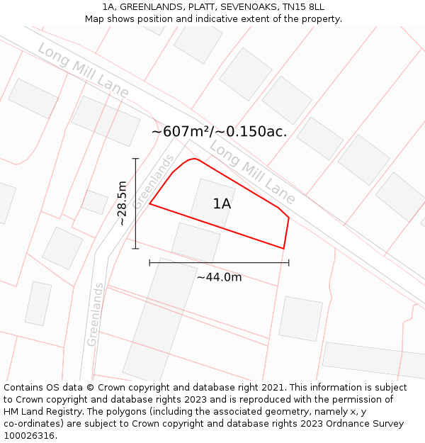 1A, GREENLANDS, PLATT, SEVENOAKS, TN15 8LL: Plot and title map