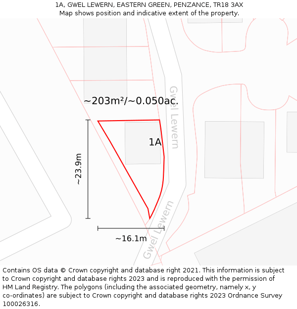 1A, GWEL LEWERN, EASTERN GREEN, PENZANCE, TR18 3AX: Plot and title map
