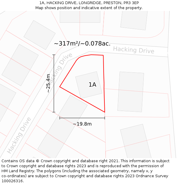 1A, HACKING DRIVE, LONGRIDGE, PRESTON, PR3 3EP: Plot and title map