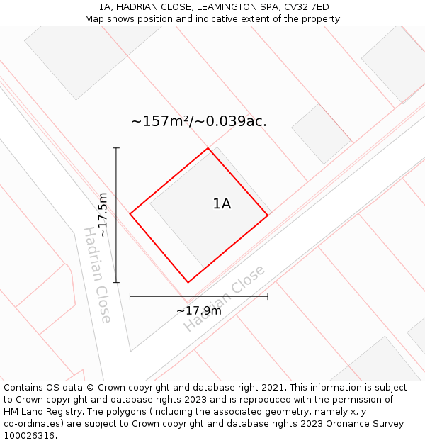 1A, HADRIAN CLOSE, LEAMINGTON SPA, CV32 7ED: Plot and title map