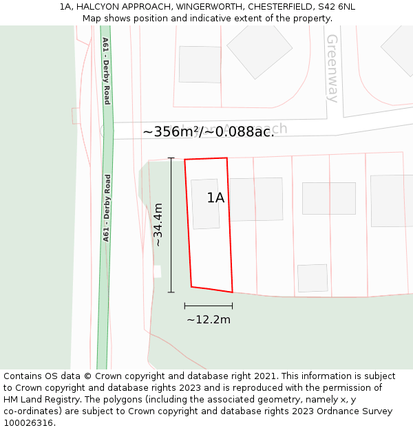 1A, HALCYON APPROACH, WINGERWORTH, CHESTERFIELD, S42 6NL: Plot and title map