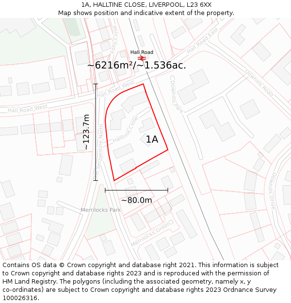 1A, HALLTINE CLOSE, LIVERPOOL, L23 6XX: Plot and title map
