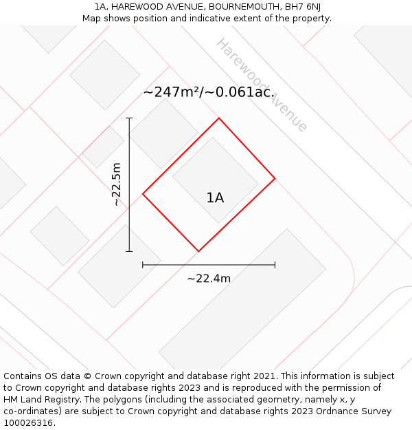 1A, HAREWOOD AVENUE, BOURNEMOUTH, BH7 6NJ: Plot and title map