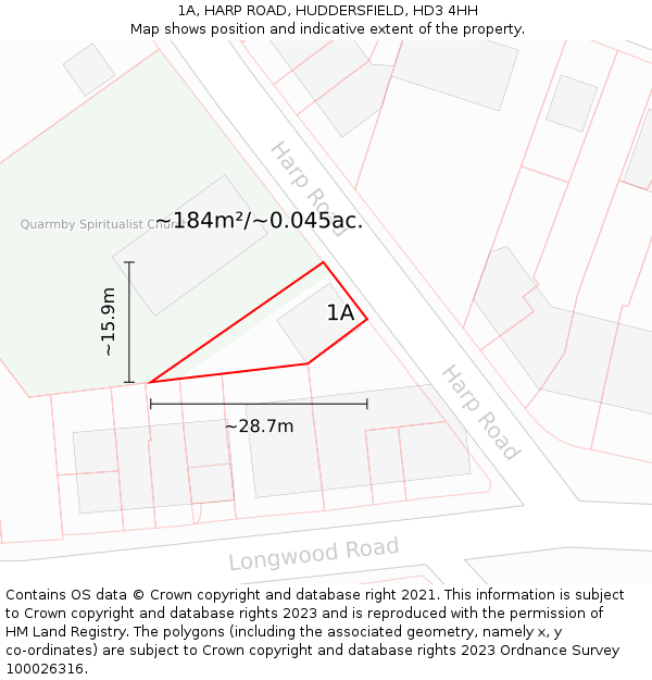1A, HARP ROAD, HUDDERSFIELD, HD3 4HH: Plot and title map