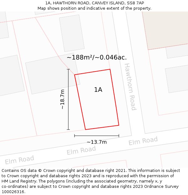 1A, HAWTHORN ROAD, CANVEY ISLAND, SS8 7AP: Plot and title map