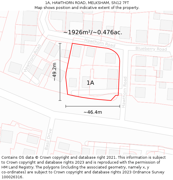 1A, HAWTHORN ROAD, MELKSHAM, SN12 7FT: Plot and title map