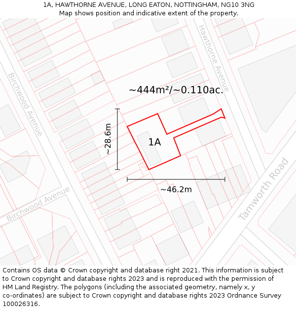 1A, HAWTHORNE AVENUE, LONG EATON, NOTTINGHAM, NG10 3NG: Plot and title map