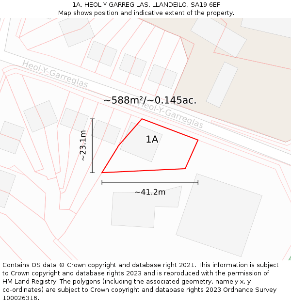 1A, HEOL Y GARREG LAS, LLANDEILO, SA19 6EF: Plot and title map