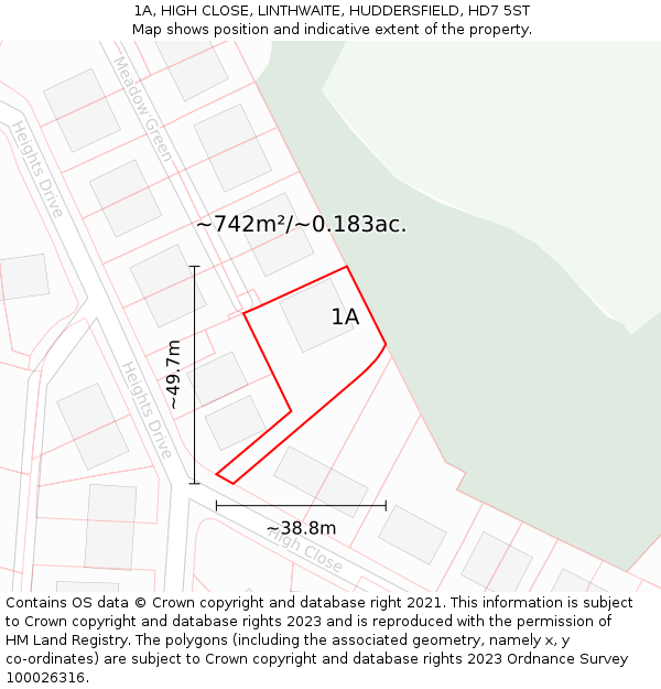 1A, HIGH CLOSE, LINTHWAITE, HUDDERSFIELD, HD7 5ST: Plot and title map