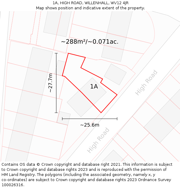 1A, HIGH ROAD, WILLENHALL, WV12 4JR: Plot and title map