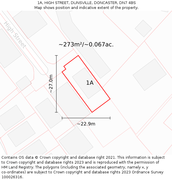 1A, HIGH STREET, DUNSVILLE, DONCASTER, DN7 4BS: Plot and title map