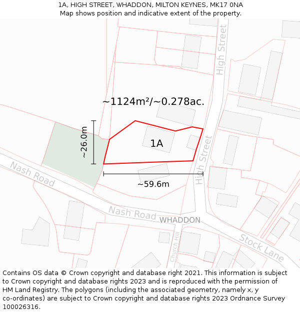 1A, HIGH STREET, WHADDON, MILTON KEYNES, MK17 0NA: Plot and title map
