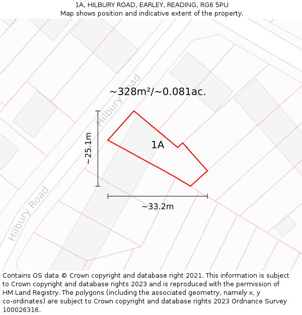 1A, HILBURY ROAD, EARLEY, READING, RG6 5PU: Plot and title map