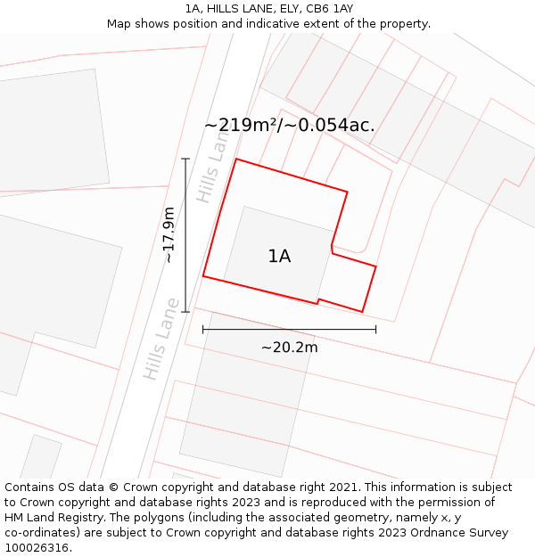 1A, HILLS LANE, ELY, CB6 1AY: Plot and title map