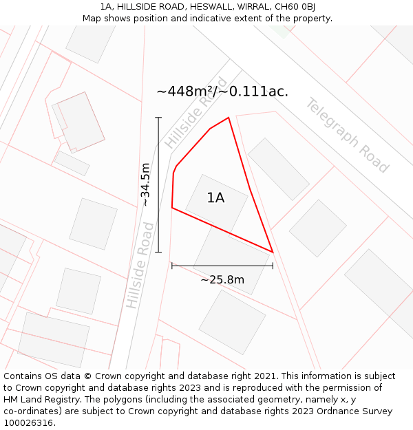 1A, HILLSIDE ROAD, HESWALL, WIRRAL, CH60 0BJ: Plot and title map