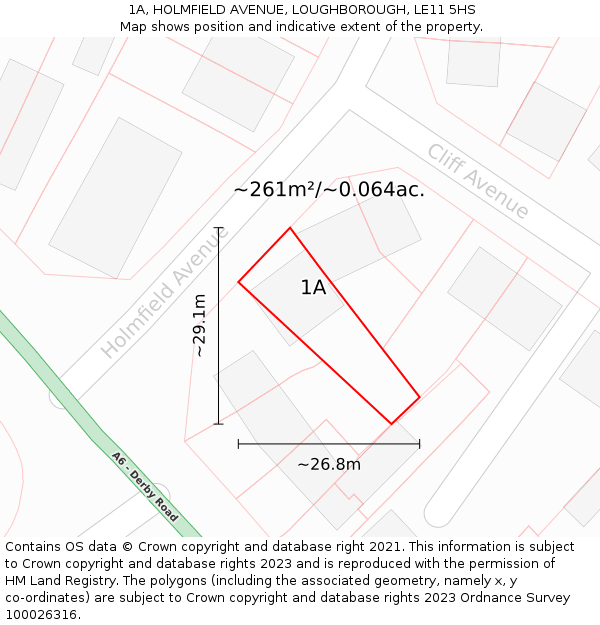 1A, HOLMFIELD AVENUE, LOUGHBOROUGH, LE11 5HS: Plot and title map