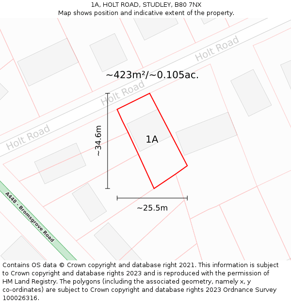 1A, HOLT ROAD, STUDLEY, B80 7NX: Plot and title map