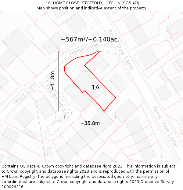 1A, HOME CLOSE, STOTFOLD, HITCHIN, SG5 4DJ: Plot and title map