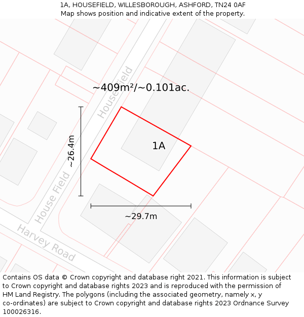 1A, HOUSEFIELD, WILLESBOROUGH, ASHFORD, TN24 0AF: Plot and title map