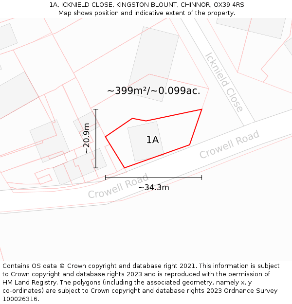 1A, ICKNIELD CLOSE, KINGSTON BLOUNT, CHINNOR, OX39 4RS: Plot and title map