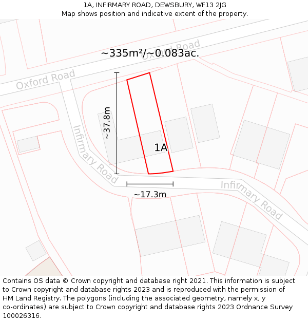 1A, INFIRMARY ROAD, DEWSBURY, WF13 2JG: Plot and title map