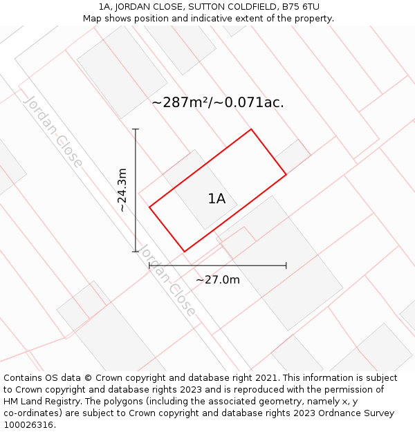 1A, JORDAN CLOSE, SUTTON COLDFIELD, B75 6TU: Plot and title map