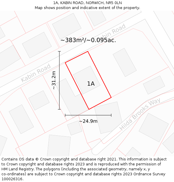 1A, KABIN ROAD, NORWICH, NR5 0LN: Plot and title map