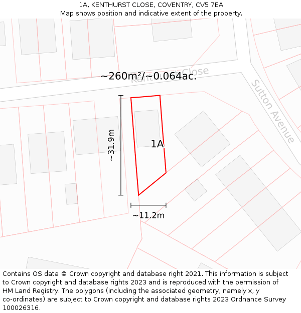 1A, KENTHURST CLOSE, COVENTRY, CV5 7EA: Plot and title map