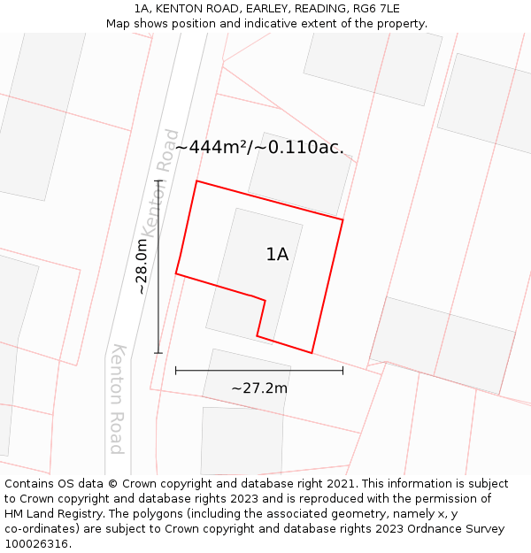 1A, KENTON ROAD, EARLEY, READING, RG6 7LE: Plot and title map