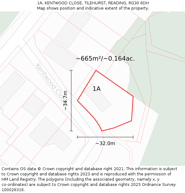 1A, KENTWOOD CLOSE, TILEHURST, READING, RG30 6DH: Plot and title map