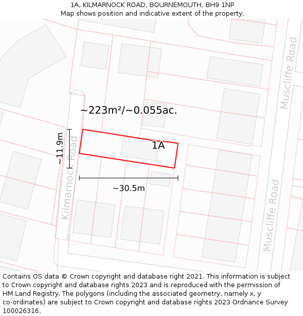1A, KILMARNOCK ROAD, BOURNEMOUTH, BH9 1NP: Plot and title map