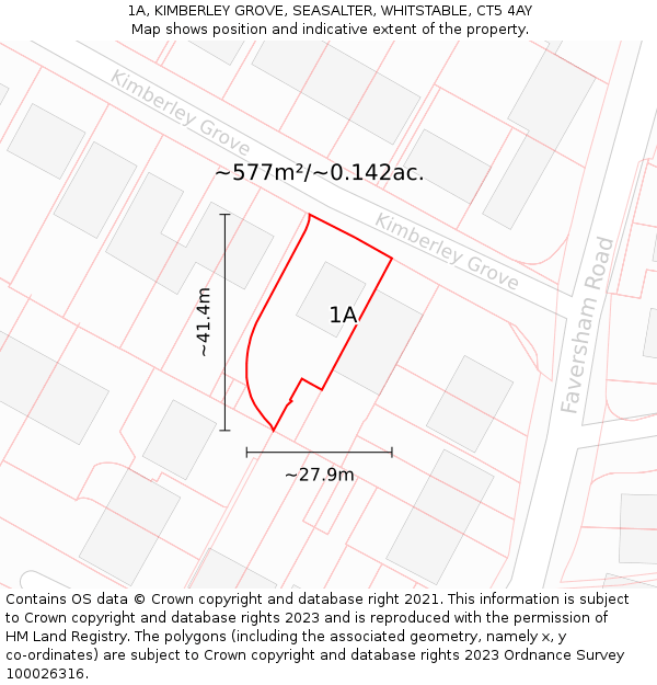1A, KIMBERLEY GROVE, SEASALTER, WHITSTABLE, CT5 4AY: Plot and title map