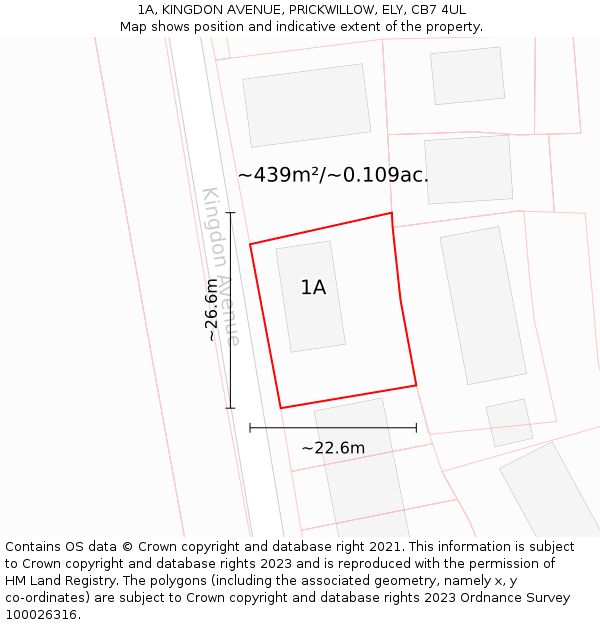 1A, KINGDON AVENUE, PRICKWILLOW, ELY, CB7 4UL: Plot and title map