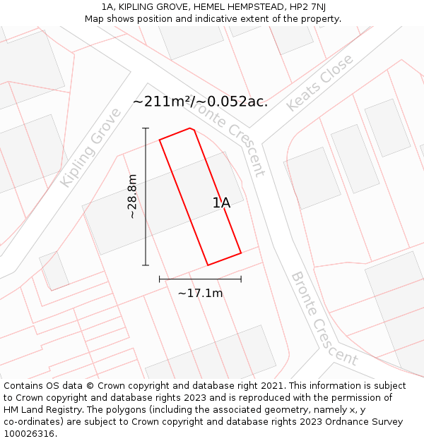 1A, KIPLING GROVE, HEMEL HEMPSTEAD, HP2 7NJ: Plot and title map