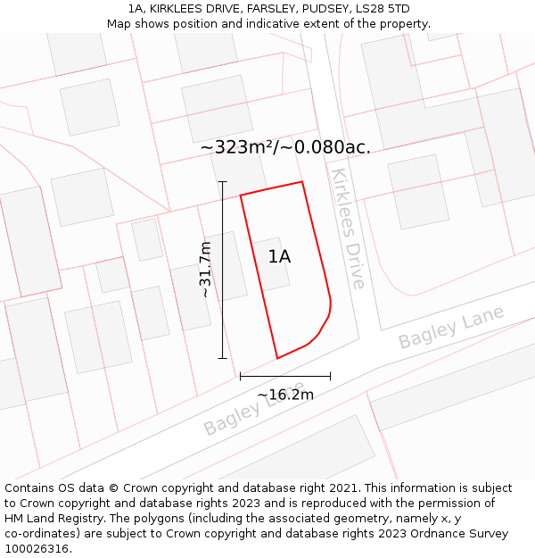 1A, KIRKLEES DRIVE, FARSLEY, PUDSEY, LS28 5TD: Plot and title map