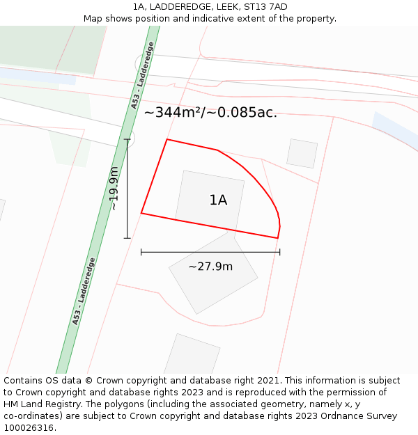 1A, LADDEREDGE, LEEK, ST13 7AD: Plot and title map