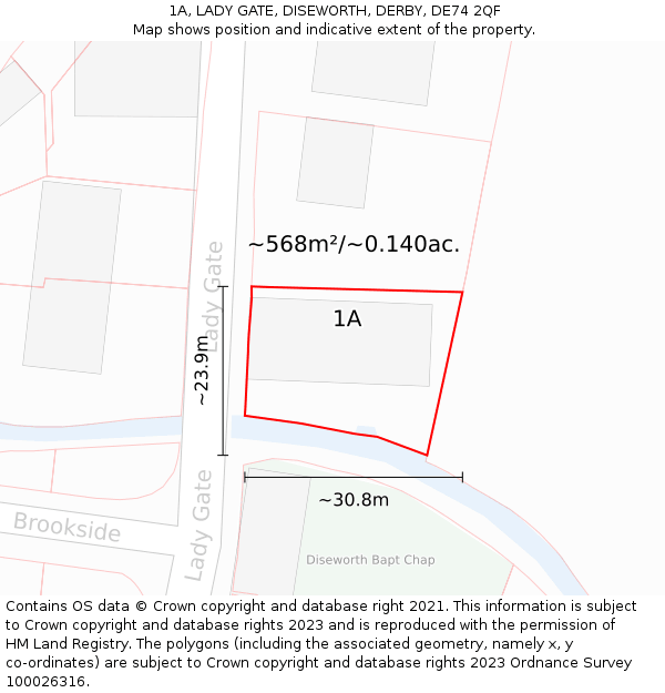 1A, LADY GATE, DISEWORTH, DERBY, DE74 2QF: Plot and title map