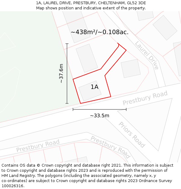 1A, LAUREL DRIVE, PRESTBURY, CHELTENHAM, GL52 3DE: Plot and title map